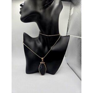 Vintage Chateau d'Argent Sterling and Onyx Necklace 2 inch Pendant 24" chain